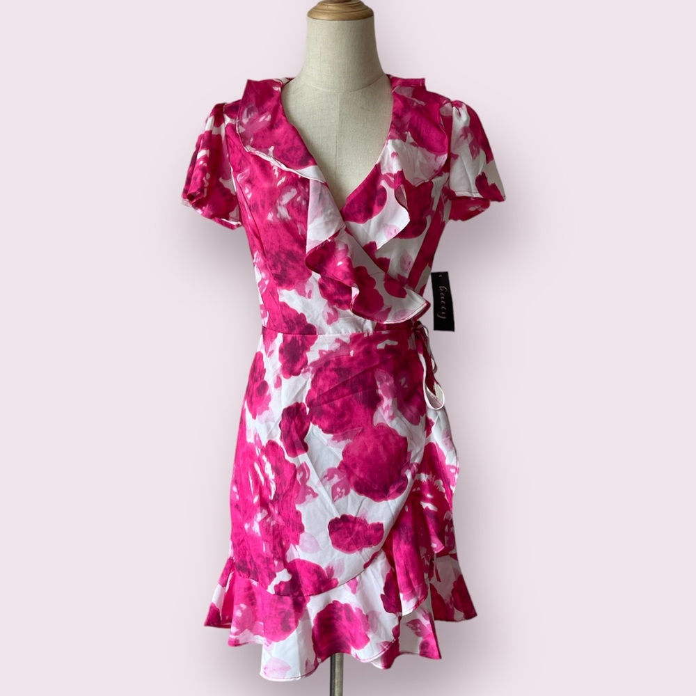 LUXXEL Floral Mini Wrap Dress SMALL
